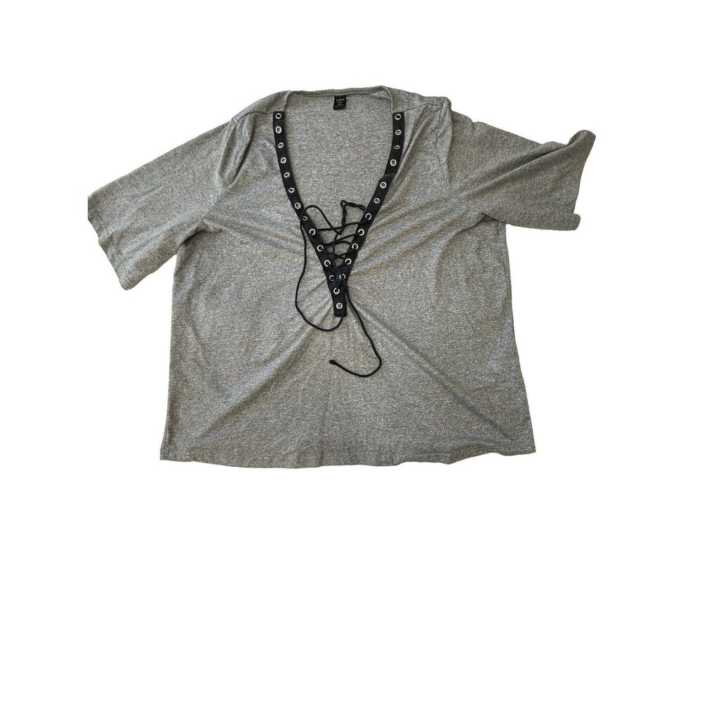 SHEIN OXXL Gray Lace Up Grommet Long Sleeve Top Y2K Grunge Plus Size